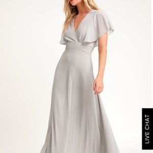 Lulus Dearly Loved Light Grey Maxi Dress